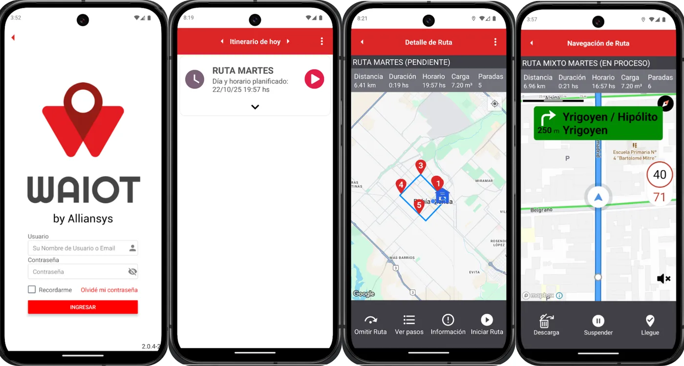 Aplicación WAIOT para conductores con seguimiento de recorridos