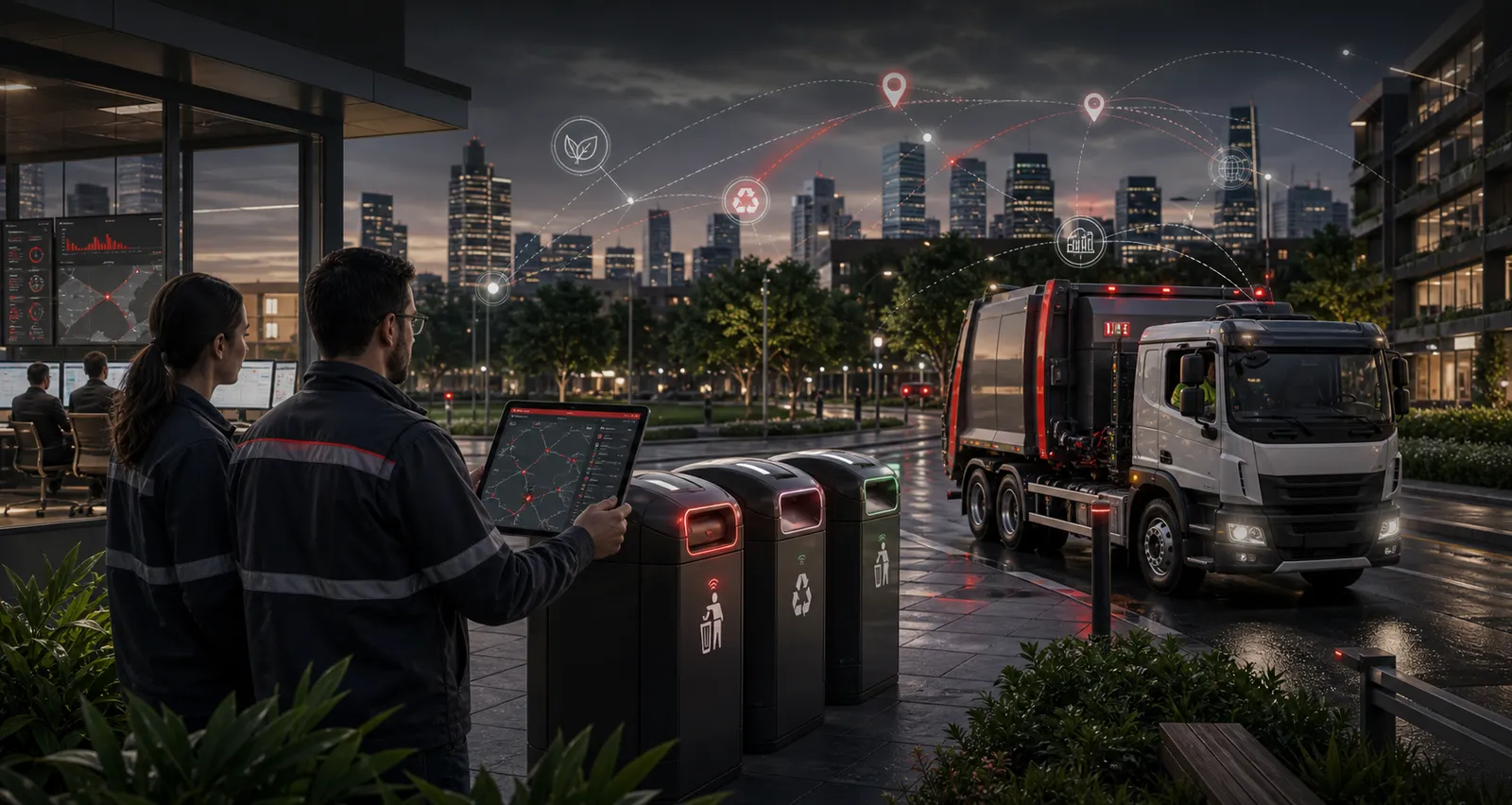Ciudad inteligente con operación de residuos conectada, monitoreo y sostenibilidad